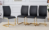 English Elm Luxury Simple Arch Chair - Set Of 4 Black Pu Material High Resilience Dining Chair With Arched Metal Gold Leg.