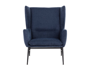 Sunpan Kasen Lounge Chair - Contemporary Belfast Navy Wingback Design With Tufted Seat & Black Frame Blue Fabric 111902