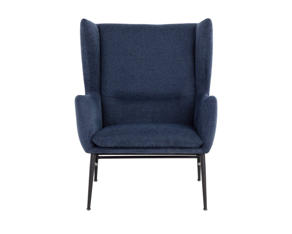 Sunpan Kasen Lounge Chair - Contemporary Belfast Navy Wingback Design With Tufted Seat & Black Frame Blue Fabric 111902