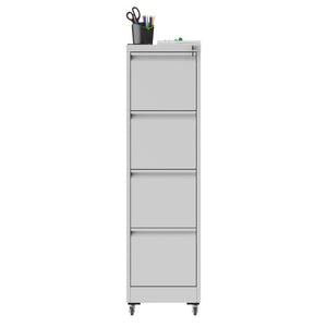 English Elm 4 Drawer Locking File Cabinet on Wheels with Anti-Tilt System, Corrosion-Resistant Metal, Secure Mobile Storage White T2398P310005