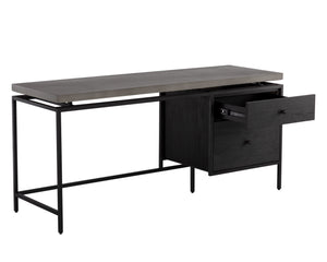 Sunpan Norwood Desk - Modern Concrete & Pine Wood Blend with Unique Texture, Black Metal Frame, 63" Wide