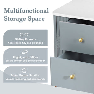 English Elm Christopher Knight Home® - Modern Fluted Nightstand with Two Drawers and Gold Legs, Sleek Textured Bedside Table for Stylish Storage and Easy Cleaning Blue 23 L x 18 W x 18 H N761P285710C