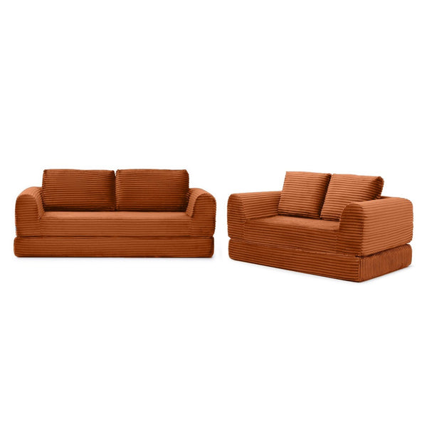 English Elm 2-in-1 Corduroy Futon Sofa Sleeper Modular Floor Couch for Studio and Guest Living Spaces Orange W1117S00374