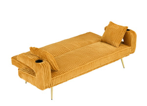 English Elm 74.01 Corduroy Convertible Sofa Bed with 3-Level Recline, Cup Holders, Solid Wood Frame, 500lb Capacity Orange W1658P251985