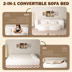 English Elm Modern Corduroy Floor Sofa Foldable Twin Sleeper Foam Filled for Compact Living Spaces Beige+White W1885P435356