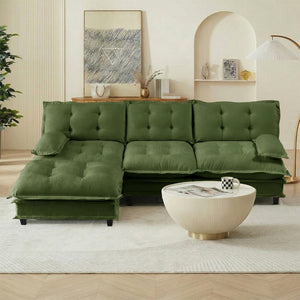 English Elm 107" Modular Cloud Sectional Chenille Deep Seat Couch with Lattice Cushions for Apartments Green W714S01729
