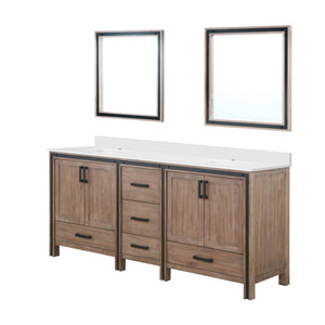 English Elm Rustic Barnwood Double Bath Vanity 80" W with White Quartz Top, Soft-Close Storage & 30" Mirrors B2731S00918