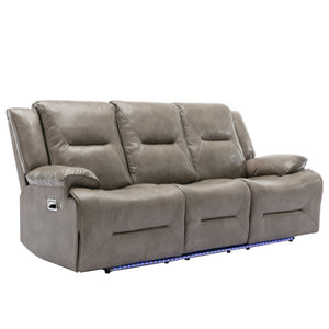 English Elm Home Theater Recliner Set with LED Accent Lighting, Dual Cup Holders, Gel Leather Comfort Seating Grey SG001470AAE