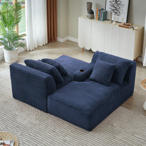 English Elm Compressible Corduroy Double Chaise Lounge with Cupholders, No Assembly, Spring-Padded Comfort Sleeps 94 Blue W2339P346396