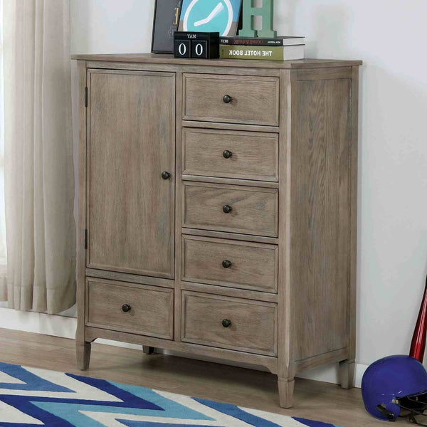 English Elm Modern Wire-brushed Gray Armoire Solid Wood Grain Texture Felt Lined Bedroom Storage B2741P460177