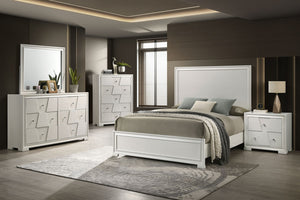 English Elm Textured Geometric Nightstand Solid Rubberwood White Lacquer Dovetail Drawer Bedroom B2741P433337