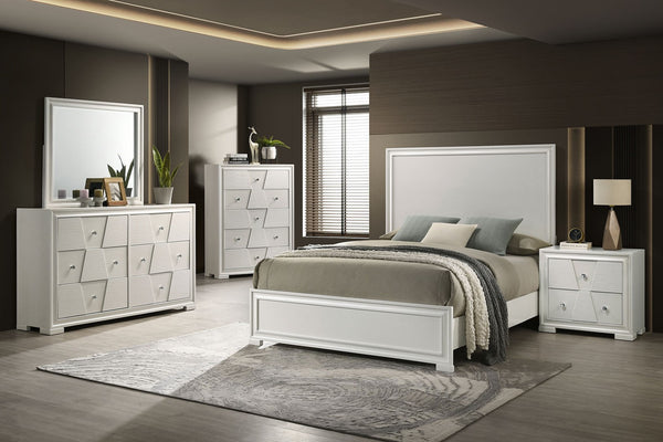 English Elm Textured Geometric Nightstand Solid Rubberwood White Lacquer Dovetail Drawer Bedroom B2741P433337