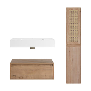 English Elm 30 Inch Wall-Mounted Bathroom Vanity Set With Resin Sink & Soft-Close Drawers For Modern Spaces W999S00350