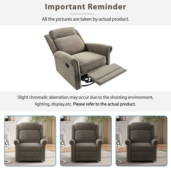 English Elm Christopher Knight Home® - 360° Swivel Recliner Plush Velvet Manual Rocker with Infinite Recline Support for Living Room Comfort Light Brown N763P202666F