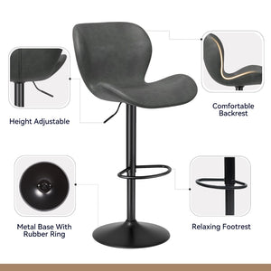 English Elm Swivel Bar Stools Set Of 2 - Adjustable Pu Leather Upholstered Chairs With 360° Swivel & Comfort T3950P396423-GIGA