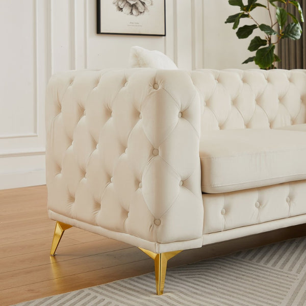 English Elm Fx Chesterfield Sofa Set Tufted Tech Fabric Upholstered Living Room Seating Combo Beige W1926S00088