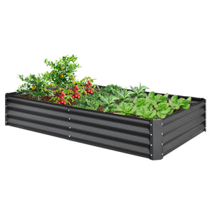English Elm 8x4x1 Raised Garden Bed Galvanized Steel Outdoor Planter Box with Open Base, Support Rods & Safety Edge Gray W1859P197953