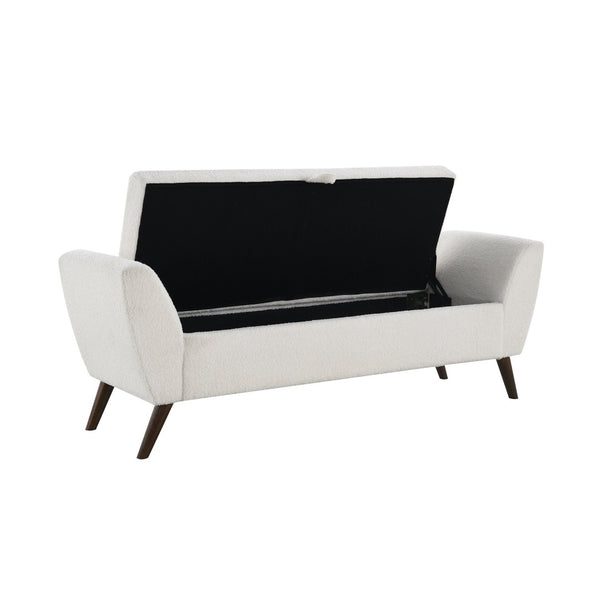 English Elm 60'' Upholstered Storage Bench Teddy Fabric Walnut Legs Mid-century Bedroom Seat Cream W2671P388093