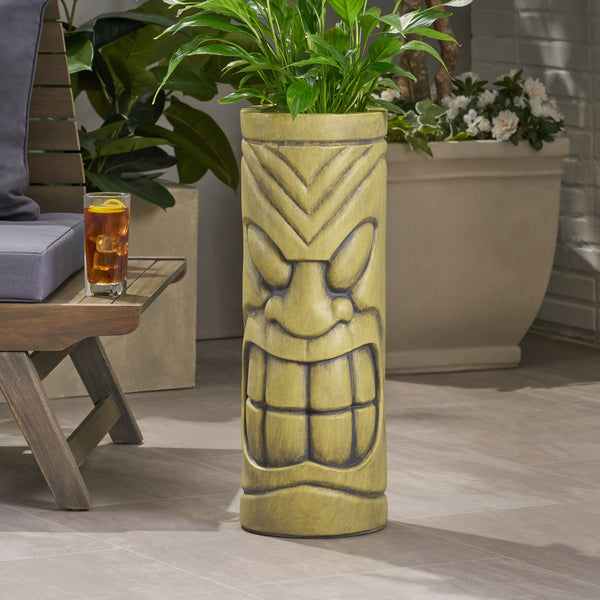 English Elm Christopher Knight Home® - Stone Stone Statue Urn Planter Antique Green Polynesian Tiki Totem Face Pot with Drainage Hole and Durable Cast Stone Finish 65281.00GRN
