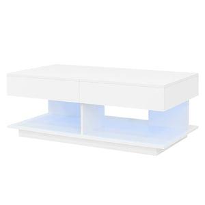 English Elm U-Can Extendable Coffee Table with Bluetooth 16-Color LED, Smooth Glide Top and Hidden Storage Space White N724P290061K