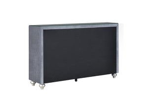 English Elm 1pc Cameo 5-Drawer Chest Velvet Tufted Front with Faux Crystal Knobs — Stylish Bedroom Storage Gray 64 L x 19 W x 42 H B011P228579