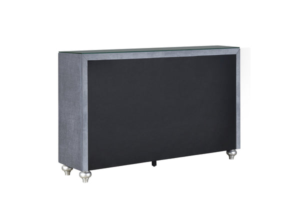 English Elm 1pc Cameo 5-Drawer Chest Velvet Tufted Front with Faux Crystal Knobs — Stylish Bedroom Storage Gray 64 L x 19 W x 42 H B011P228579