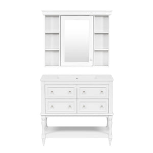 English Elm 36'' Modern Bathroom Vanity with Ceramic Sink and Medicine Cabinet, Solid Wood Frame, 4 Drawers, Waterproof Finish White SW000138AAK-1