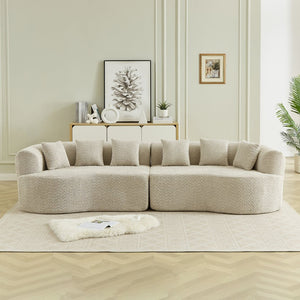 English Elm Curved Chenille Sectional Sofa Deep Seat Cloud Cushions Four Seater Modern Living Room Light Khaki W3505P456566