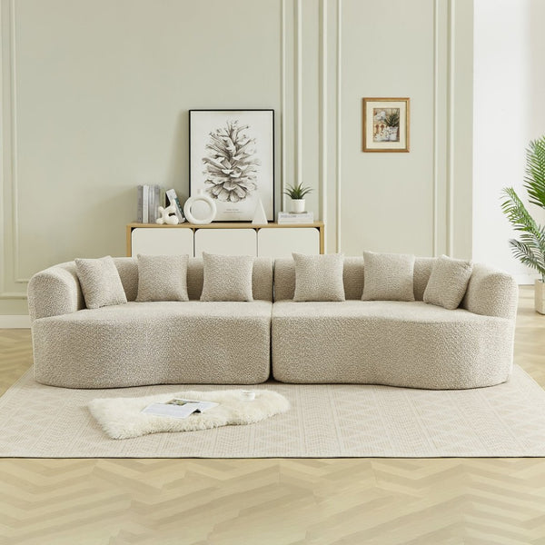English Elm Curved Chenille Sectional Sofa Deep Seat Cloud Cushions Four Seater Modern Living Room Light Khaki W3505P456566
