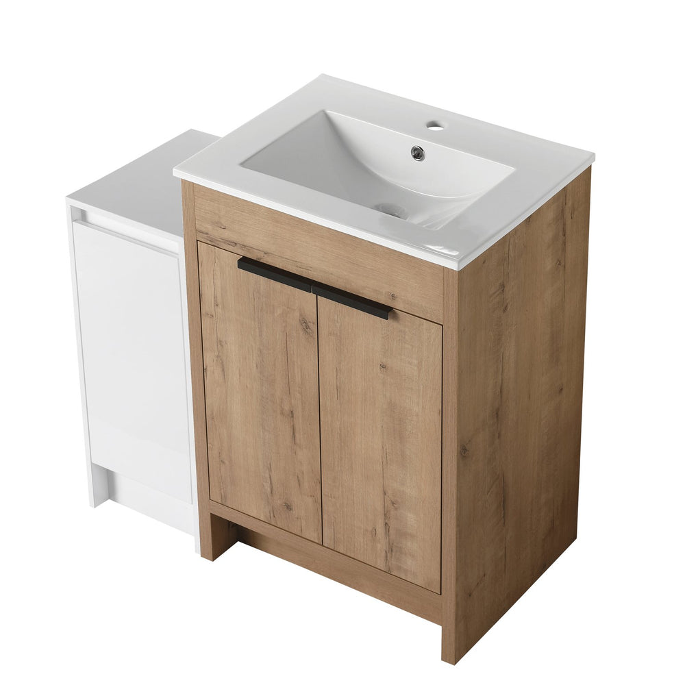 English Elm 36 Inch Freestanding Bathroom Vanity With Ceramic Sink, Soft-Close Doors & Ample Storage Space W999S00307