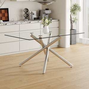 English Elm Large Modern Minimalist Rectangular Glass Dining Table With Chrome Legs - Elegant & Versatile Design W1151S03734