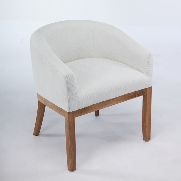 English Elm Mid Century Modern Upholstered Barrel Dining Chair - Beige Linen Accent Chair For Home & Office W1143P346923