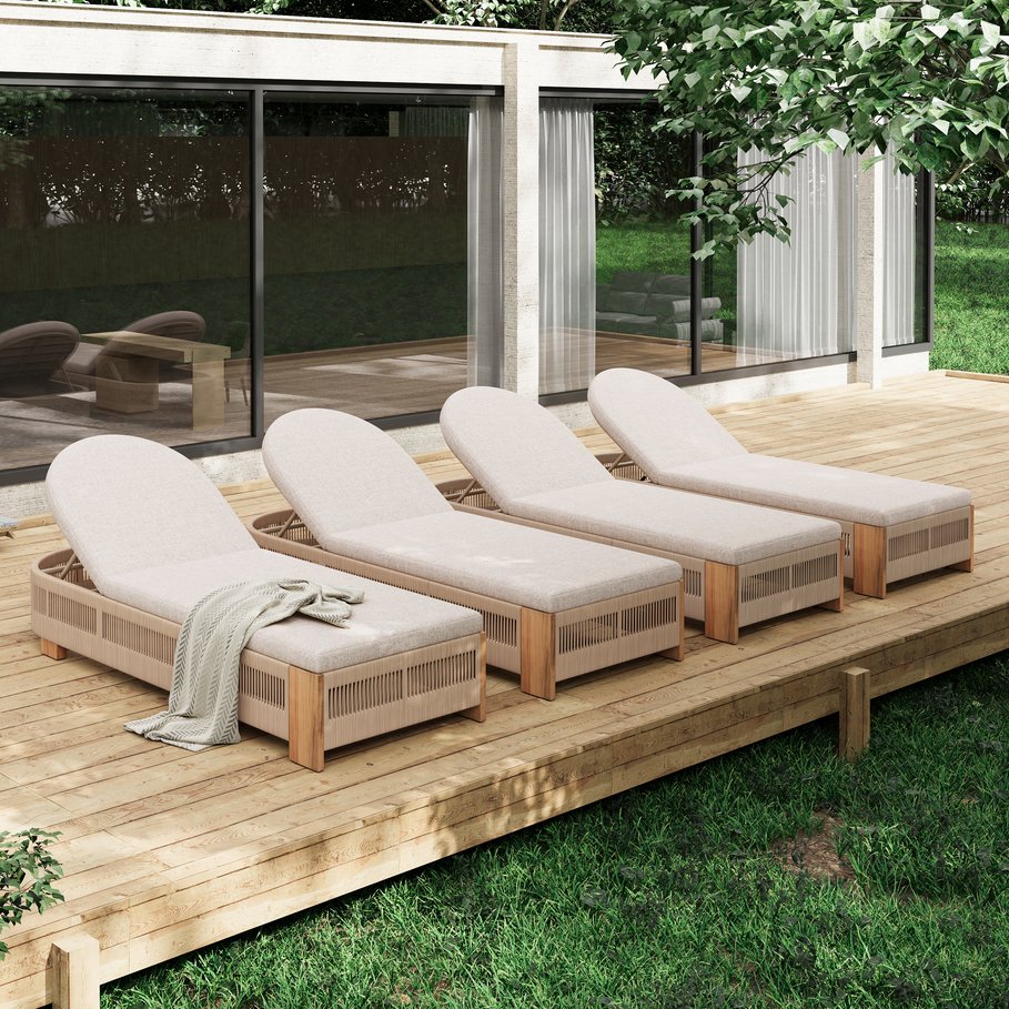 English Elm Christopher Knight Home® - Outdoor Acacia Wood Lounge Chair Set Of 4 - Adjustable, Weather-Resistant, Modern Coastal Design N770P298695B004
