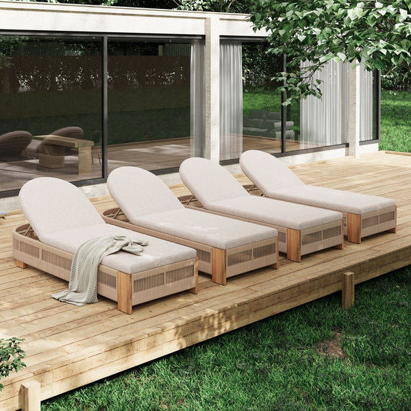 English Elm Christopher Knight Home® - Outdoor Acacia Wood Lounge Chair Set Of 4 - Adjustable, Weather-Resistant, Modern Coastal Design N770P298695B004