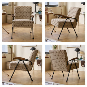 English Elm Pattern Modern Colorful Fabric Armchair with High Back and Wing Design, Sturdy Metal Frame, Oversized Cozy Seat for Living Room Reading Nook, Home Office, Bedroom Cream+Brown W2105P210243