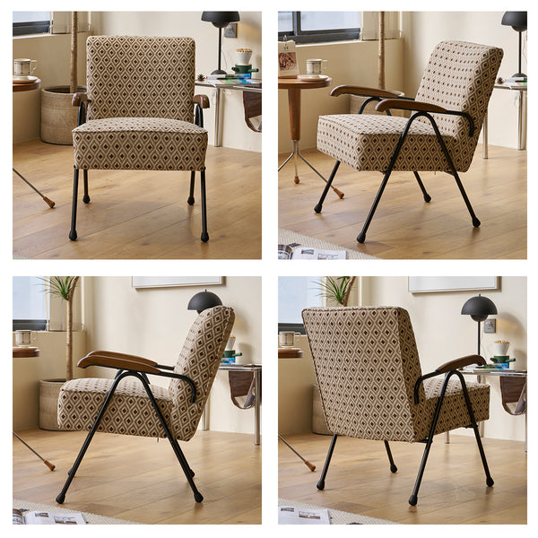 English Elm Pattern Modern Colorful Fabric Armchair with High Back and Wing Design, Sturdy Metal Frame, Oversized Cozy Seat for Living Room Reading Nook, Home Office, Bedroom Cream+Brown W2105P210243