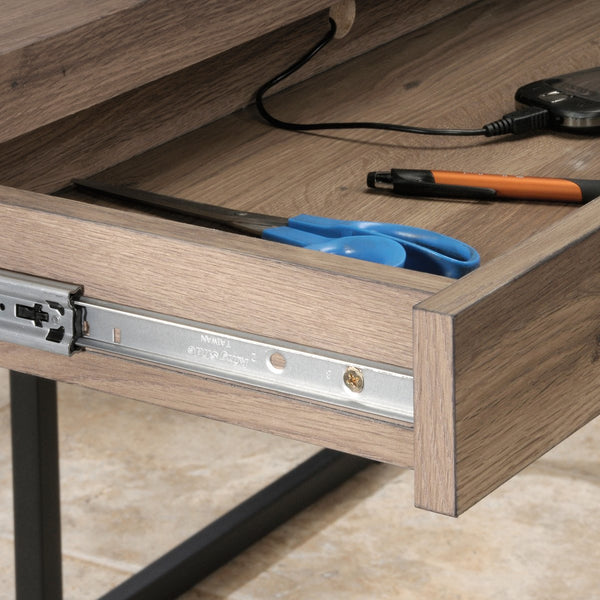 English Elm L-Shaped Desk In Rich Brown Finish - Versatile Home Office Solution With Smart Storage & Cable Management B356P402617