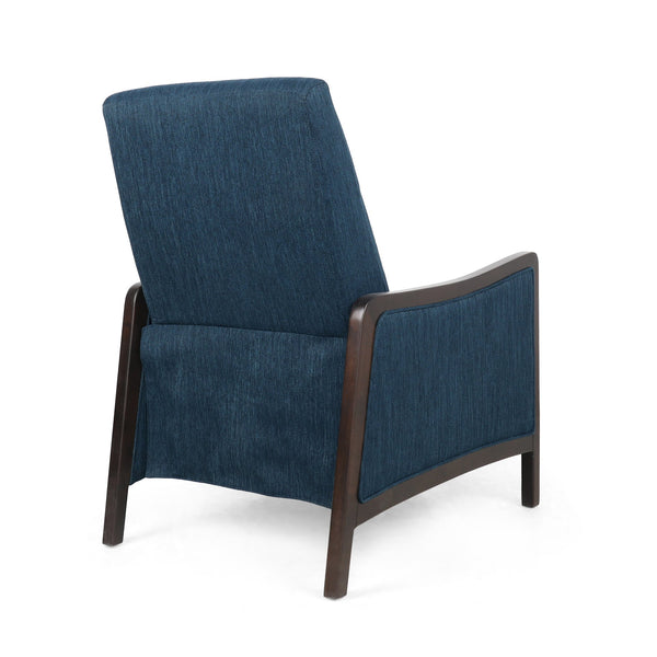 English Elm Christopher Knight Home® - Fabric Recliner Chair Mid-Century Push-Back Upholstered Armchair with Thick Cushion and Birch Frame Navy Blue 70449.00