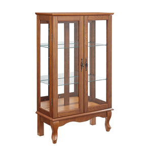 English Elm Elegant Illuminated Curio Cabinet with Tempered Glass, Mirrored Back, Adjustable Shelves & Anti-Tip Strap Dark Oak W1758P300122