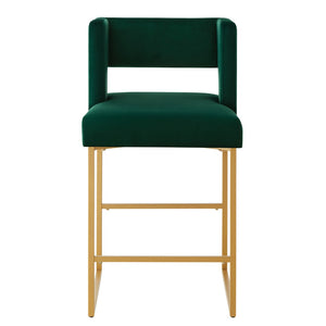 English Elm Modern Velvet Counter Stools Set of Two with Gold Iron Frame and Square Open Back Emerald W2186P171942