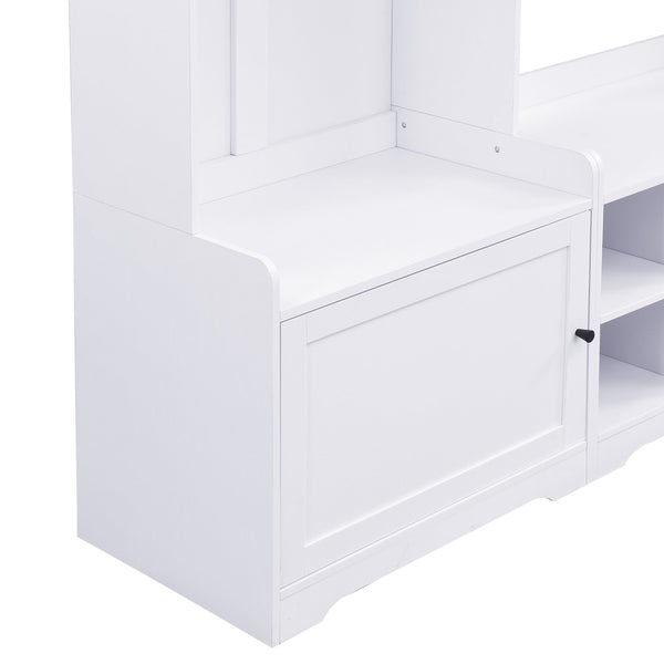 English Elm VIBE Modern Hall Tree with Shoe Cabinets, 3-Seat Bench, 7 Hooks & Adjustable Shelves, 79" wide White SJ000147AAK