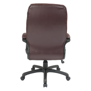 OSP Home Furnishings Executive High Back Bonded Leather Office Chair with Lumbar Support and Swivel Base Burgundy EC6583-EC4