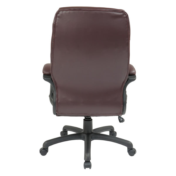OSP Home Furnishings Executive High Back Bonded Leather Office Chair with Lumbar Support and Swivel Base Burgundy EC6583-EC4