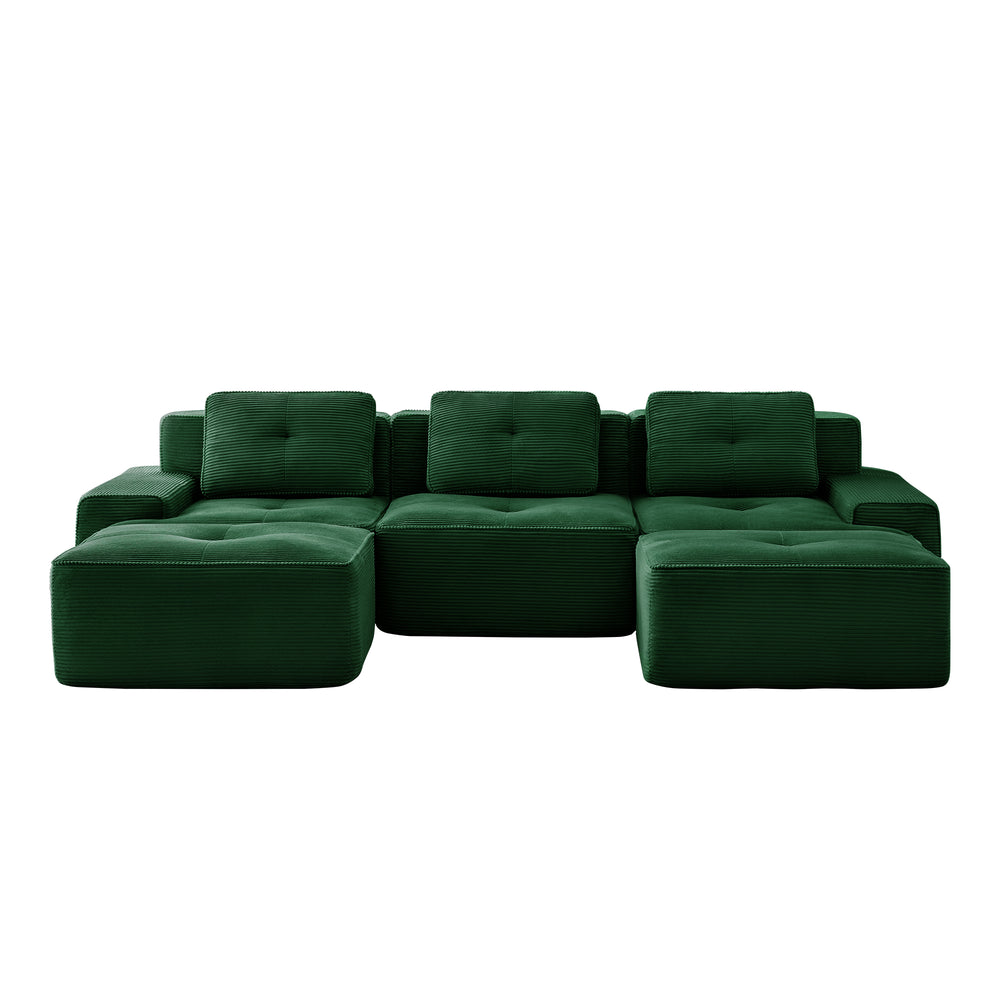 English Elm 117" U-Shaped Modular Sectional Sofa - Stylish Corduroy Couch With Movable Ottoman & Tufted Design W714S01487
