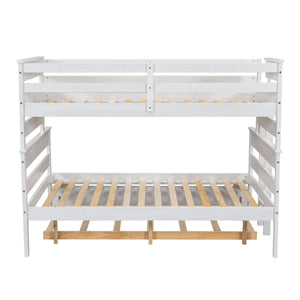 English Elm Wood Twin over Full Bunk Bed with Twin Trundle – Space-Saving Pine/MDF Triple Bed, Sturdy & Safe Design White GX000448AAK-1