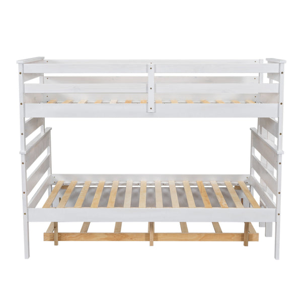 English Elm Wood Twin over Full Bunk Bed with Twin Trundle – Space-Saving Pine/MDF Triple Bed, Sturdy & Safe Design White GX000448AAK-1
