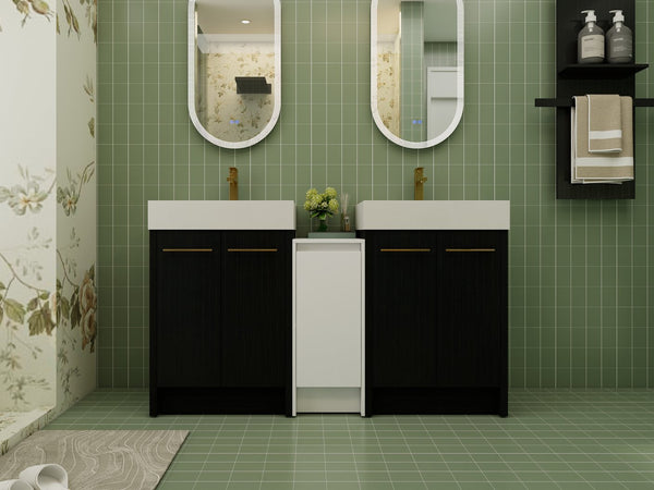 English Elm 60 Inch Freestanding Bathroom Vanity With Modern Resin Sink, Soft-Close Doors & Ample Storage Space W999S00299