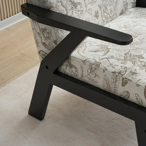 English Elm Mid-Century Lounge Armchair with Cushion, Beige+Grey Polyester, Ergonomic Design, 350lbs Capacity W2989P339876