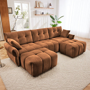 English Elm 3 Seater Chenille Sofa with Ottoman Tufted Arms Solid Wood Frame Lounge Couch Burnt Orange W714S01664