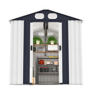 English Elm Campcraft 8x6 Outdoor Metal Storage Shed with Lockable Doors and Ventilation for Backyard White W1598S00045